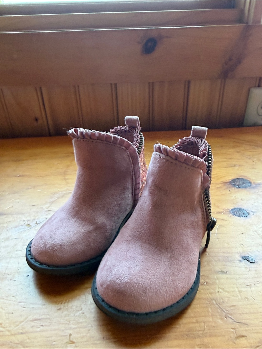 Kids Pink Suede Zip-Back Ankle Boots